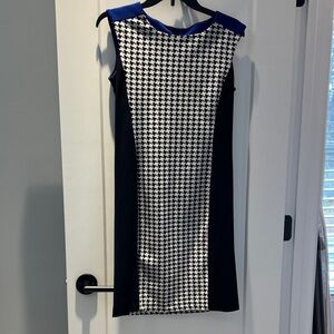 Spense Black and White Houndstooth Mini Dress with Blue Accents